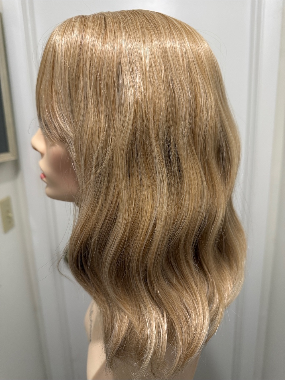 HAIR, 16” Wavy, center part, Long bangs, Blonde